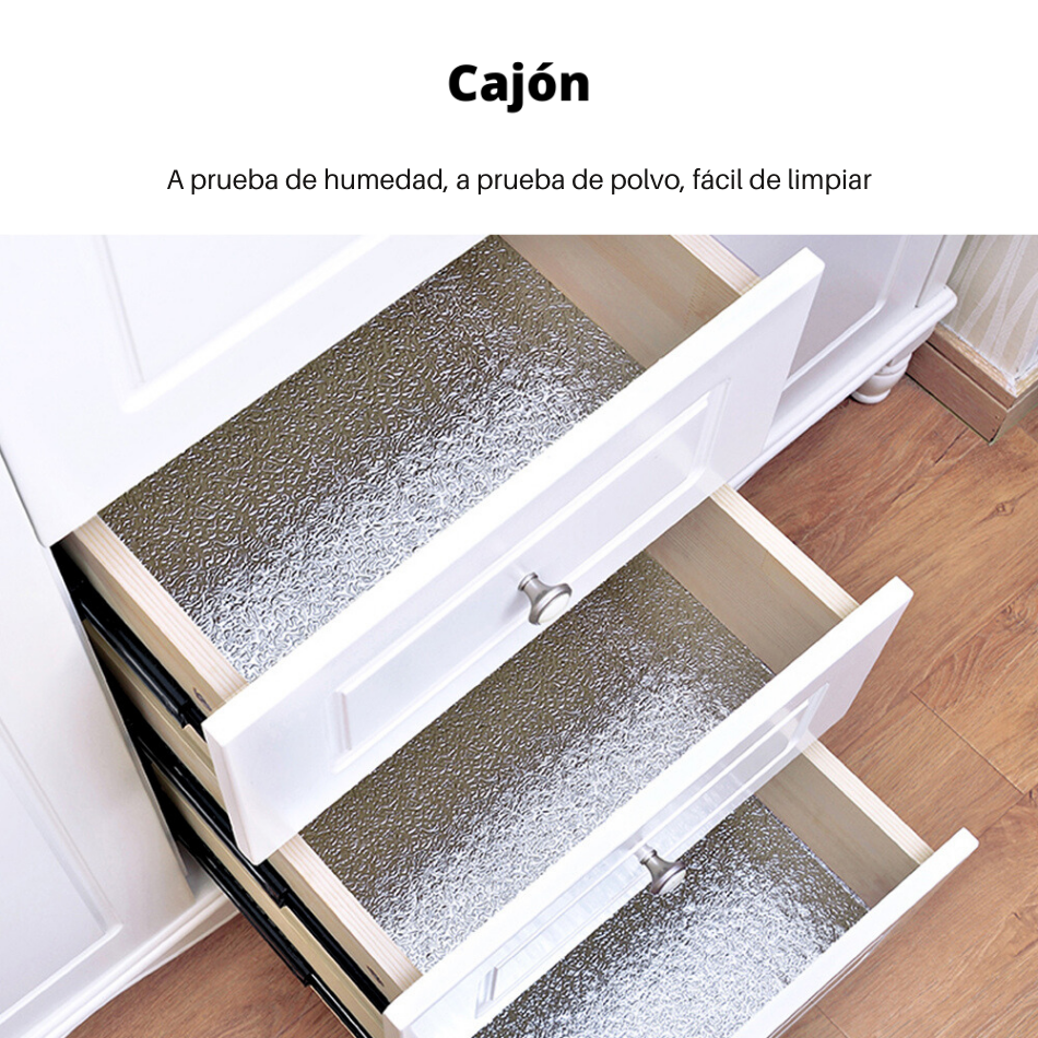 Papel adhesivo aluminio para cocina 40x300cm vinilo impermeable