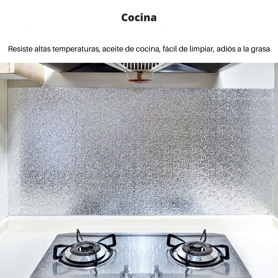 Papel adhesivo aluminio para cocina 40x300cm vinilo impermeable