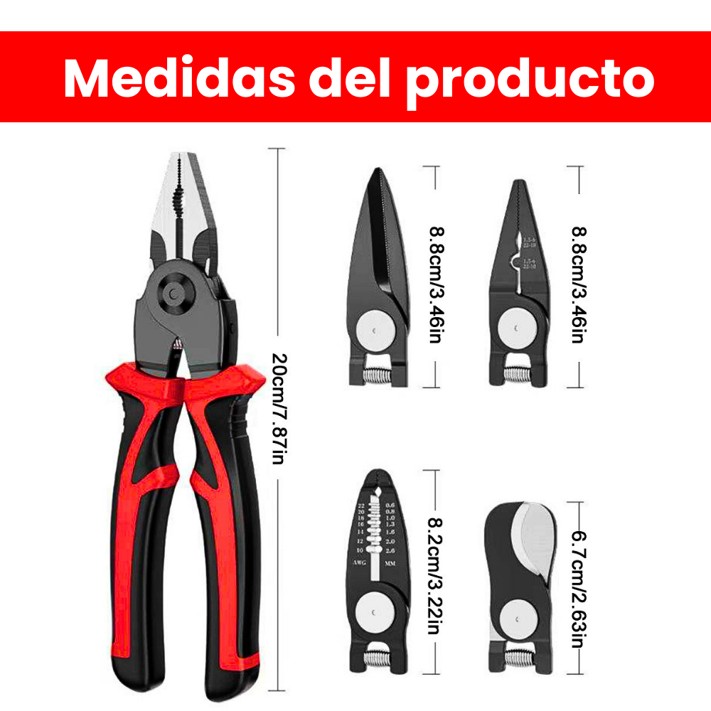 Kit herramienta cabezales intercambiables 5en1 pinzas alicates tijeras pela cables crimpadora.