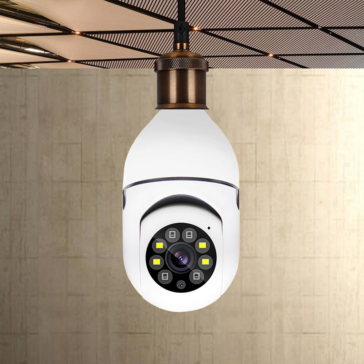 Cámara de vigilancia para interiores estilo bombillo 360 grados integra visión nocturna