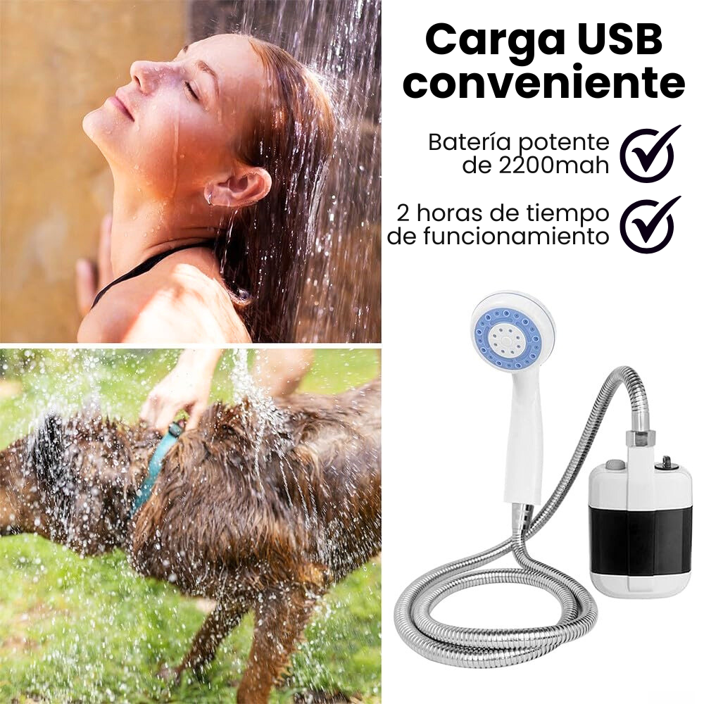Cabezal ducha portátil recargable 150cm bomba de agua multiuso.