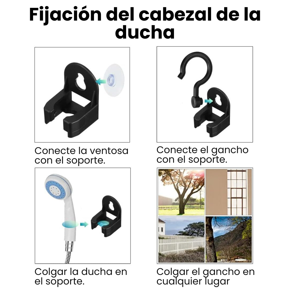 Cabezal ducha portátil recargable 150cm bomba de agua multiuso.