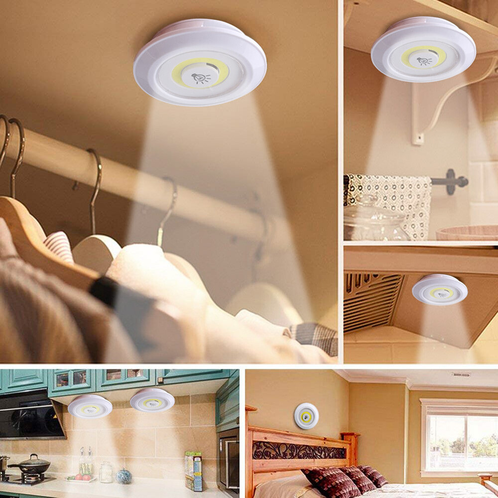 Kit 3 focos luz led cálida a pilas AAA + control luces de closet