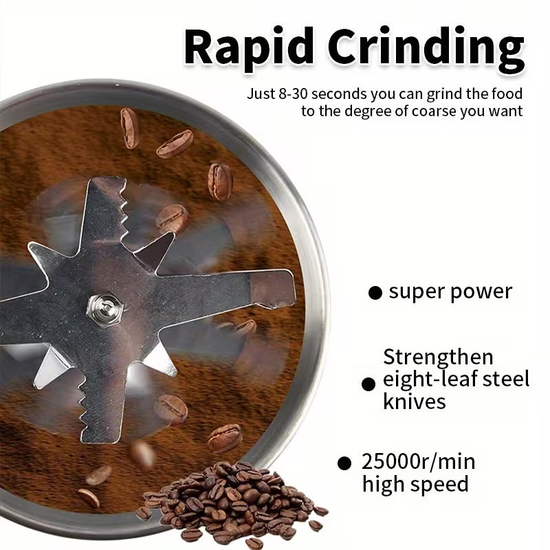 Molino Eléctrico Triturador de Café, Granos y Especias en Acero Inoxidable