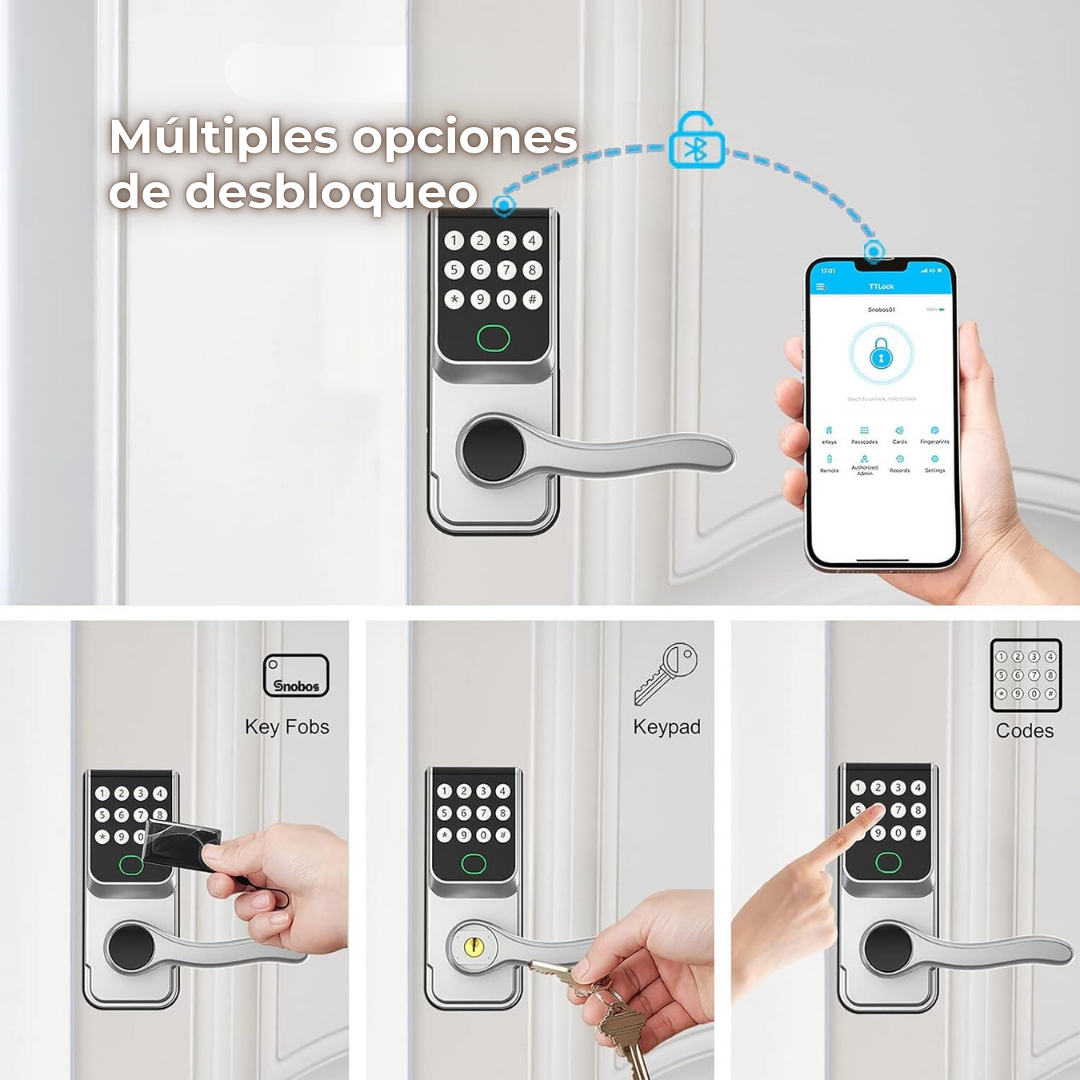 Cerradura inteligente para puerta, con huella dactilar, código, tarjeta y app