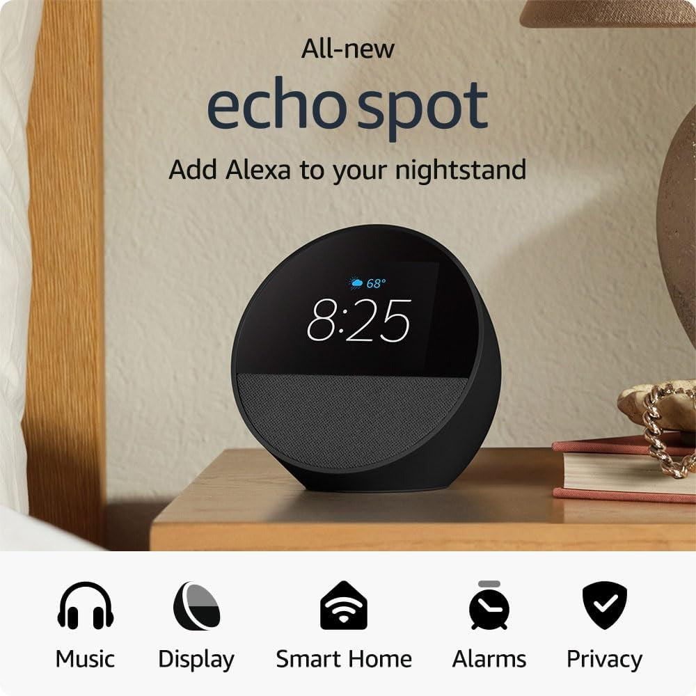 Amazon Echo Spot 2024 con pantalla táctil, sonido vibrante y Alexa