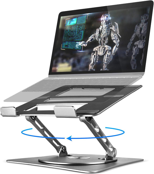 Soporte metálico ajustable para laptop con base giratoria de 360