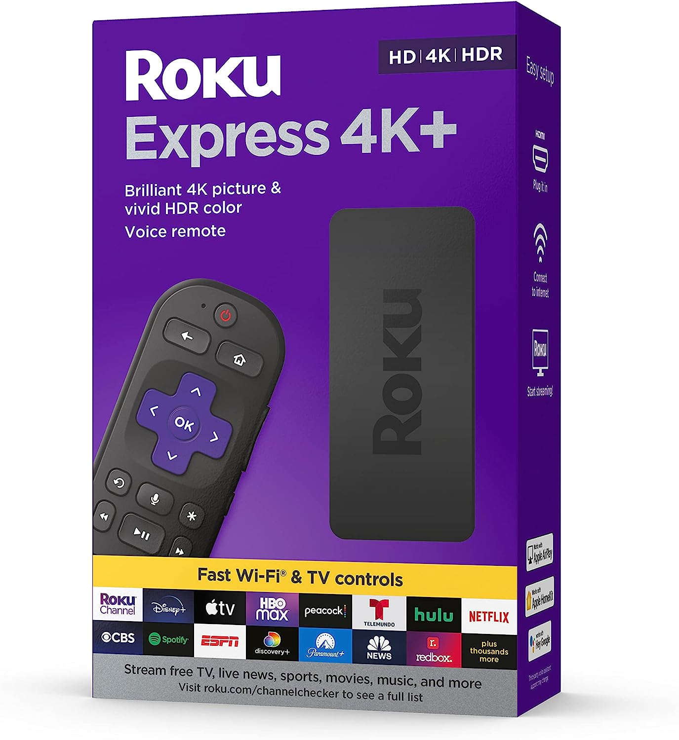 Roku Express 4K Plus 4K/HDR, control remoto por voz y TV en vivo