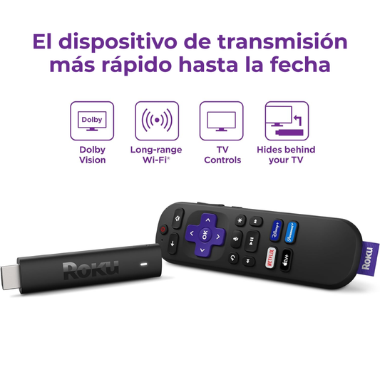 Roku Streaming Stick 4k HD/HDR control remoto por voz y TV en vivo