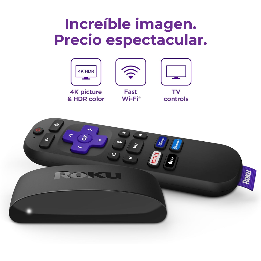 Roku Express 4K Plus 4K/HDR, control remoto por voz y TV en vivo