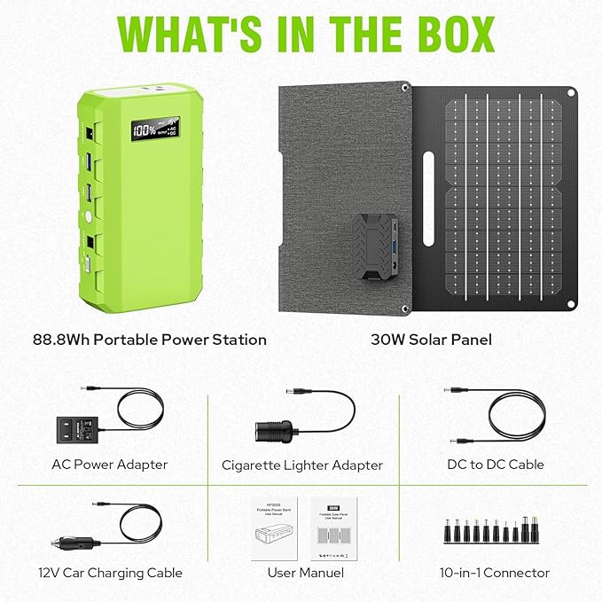 Estación de energía portátil 24000mAh con panel solar 30W + adaptadores