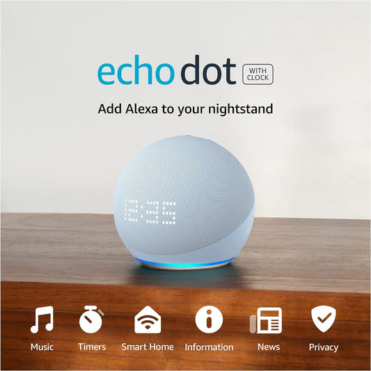 Alexa Echo Dot Reacondicionado (5th Gen) Asistente, Reloj LED y Sonido Nítido
