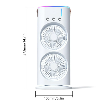 Ventilador pulverizador luz led doble cabezal con rotación 90°