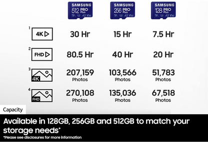 Tarjeta de memoria microSD PRO Plus + adaptador, 128 GB, Full HD y 4K