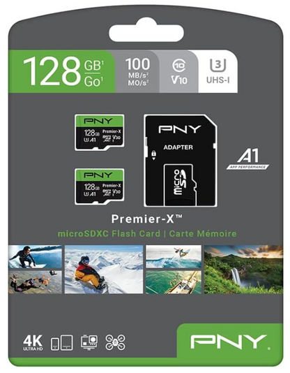 Tarjeta de memoria microSDXC Premier PNY de 128 GB Clase 10, paquete 2pcs