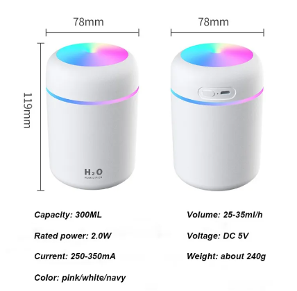 Difusor de aroma con panel superior iluminado en colores RGB capacidad 300ml