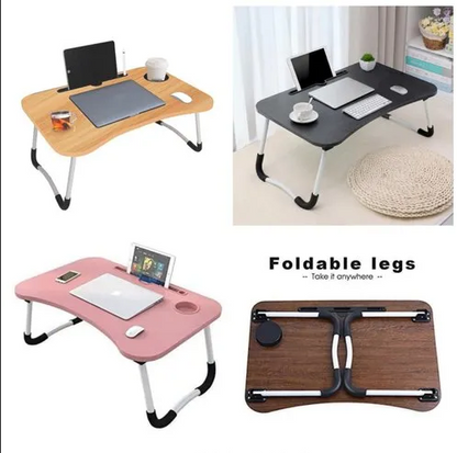 Mesa portátil laptop plegable con porta vaso, ranura incorporada para IPad o Kindle