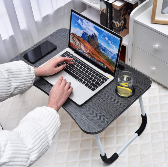 Mesa portátil laptop plegable con porta vaso, ranura incorporada para IPad o Kindle