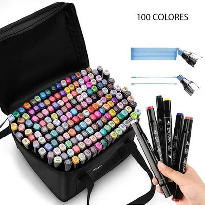 Kit estuche de marcadores doble punta, 100pcs, 60pcs y 48pcs