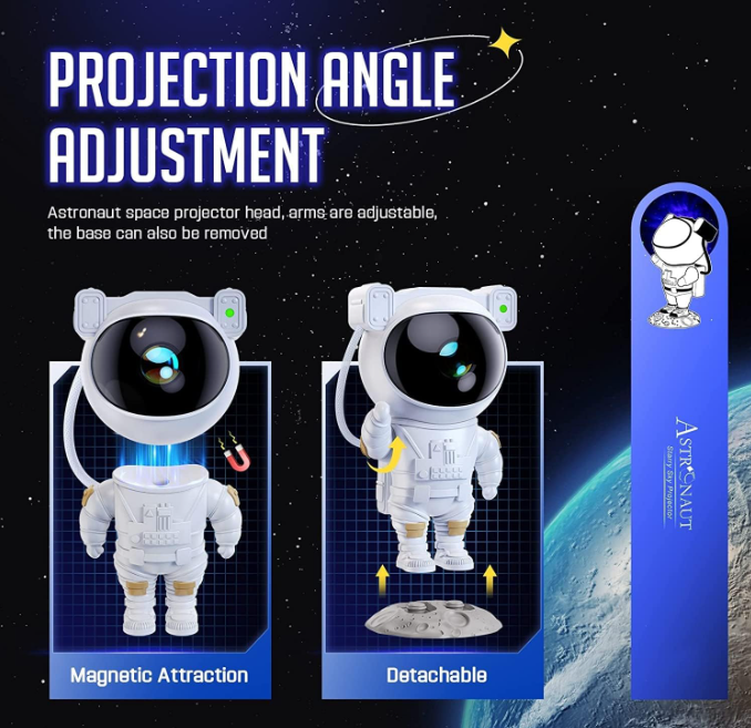 Proyector astronauta de estrellas y galaxia, temporizador + control