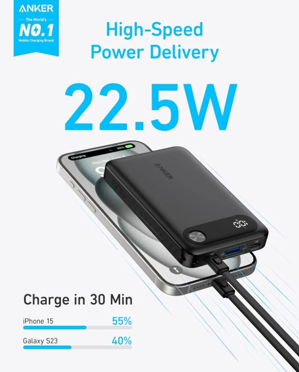Anker Power Bank 10.000 mAh Cargador Portátil con cable de USB-C incorporado