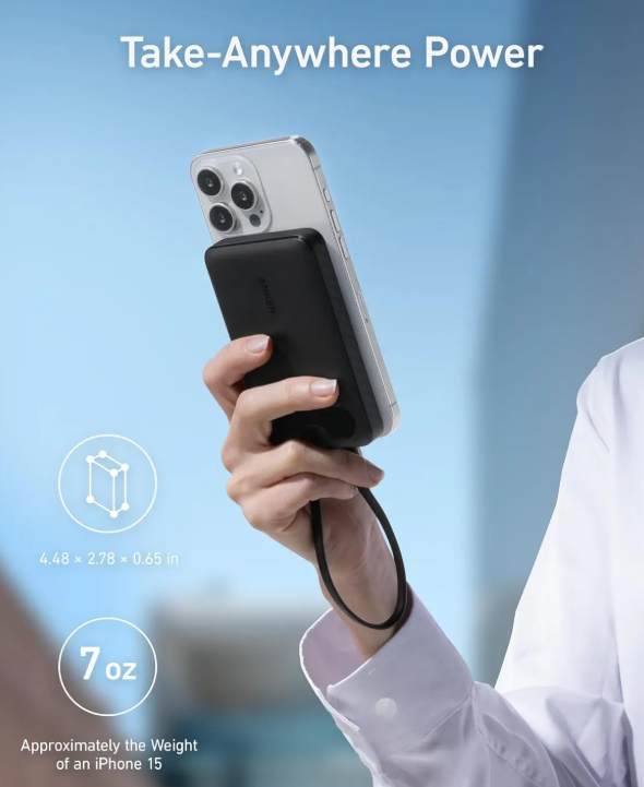 Anker Power Bank 10.000 mAh Cargador Portátil con cable de USB-C incorporado