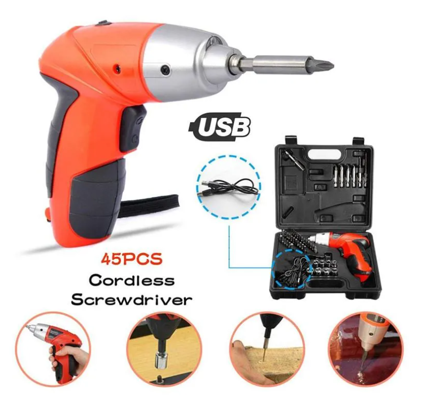 Destornillador Inalámbrico Tuoye Kit de 45 Piezas con Estuche