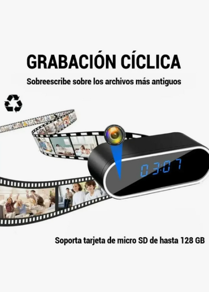 Reloj Espía Cámara HD WiFi Recargable con Visión Nocturna y Detección de Movimiento