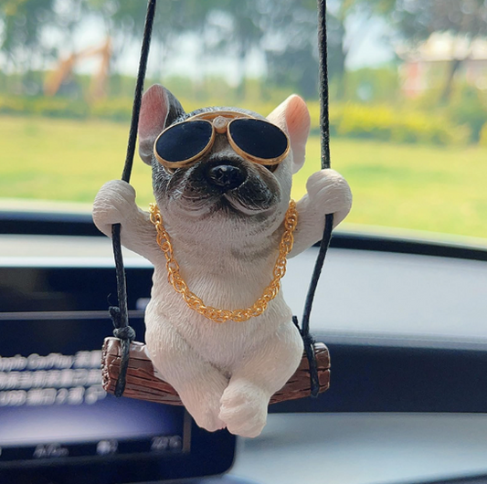 Adorno de Carro Bulldog con Gafas y Cadena Dorada