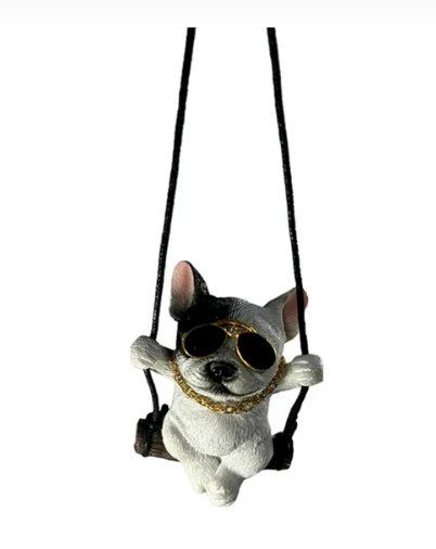 Adorno de Carro Bulldog con Gafas y Cadena Dorada