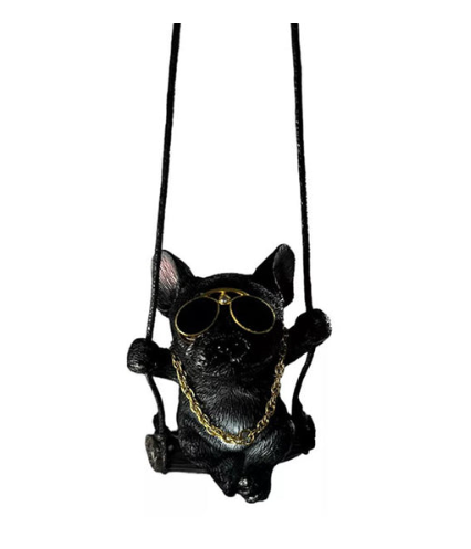 Adorno de Carro Bulldog con Gafas y Cadena Dorada