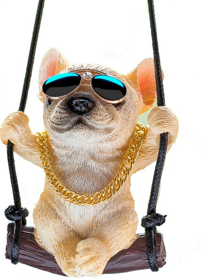 Adorno de Carro Bulldog con Gafas y Cadena Dorada