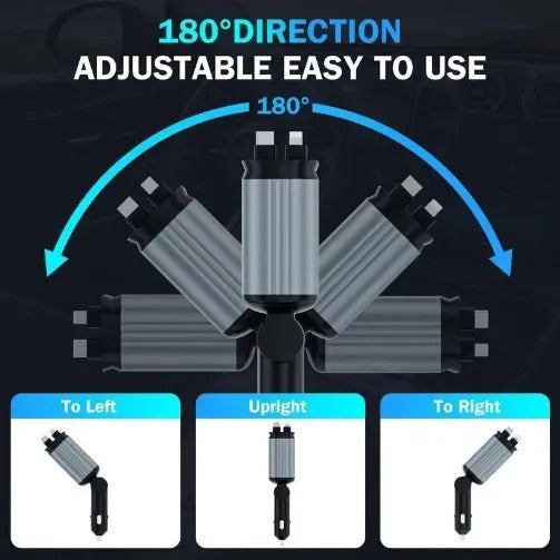Cargador de Vehículo 5 en 1 con Cables Retráctiles + Proyector