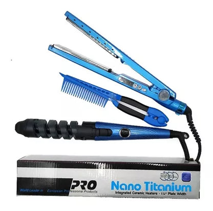 Plancha de cabello kit titanium peine y rizador para cuidado de cabello