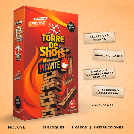 Jenga de 51 bloques y un vaso, torre de shots con retos picantes +18