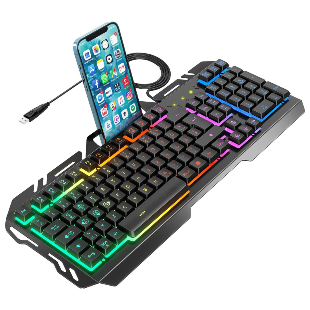 Teclado Gaming metálico con iluminación RGB con conexión USB