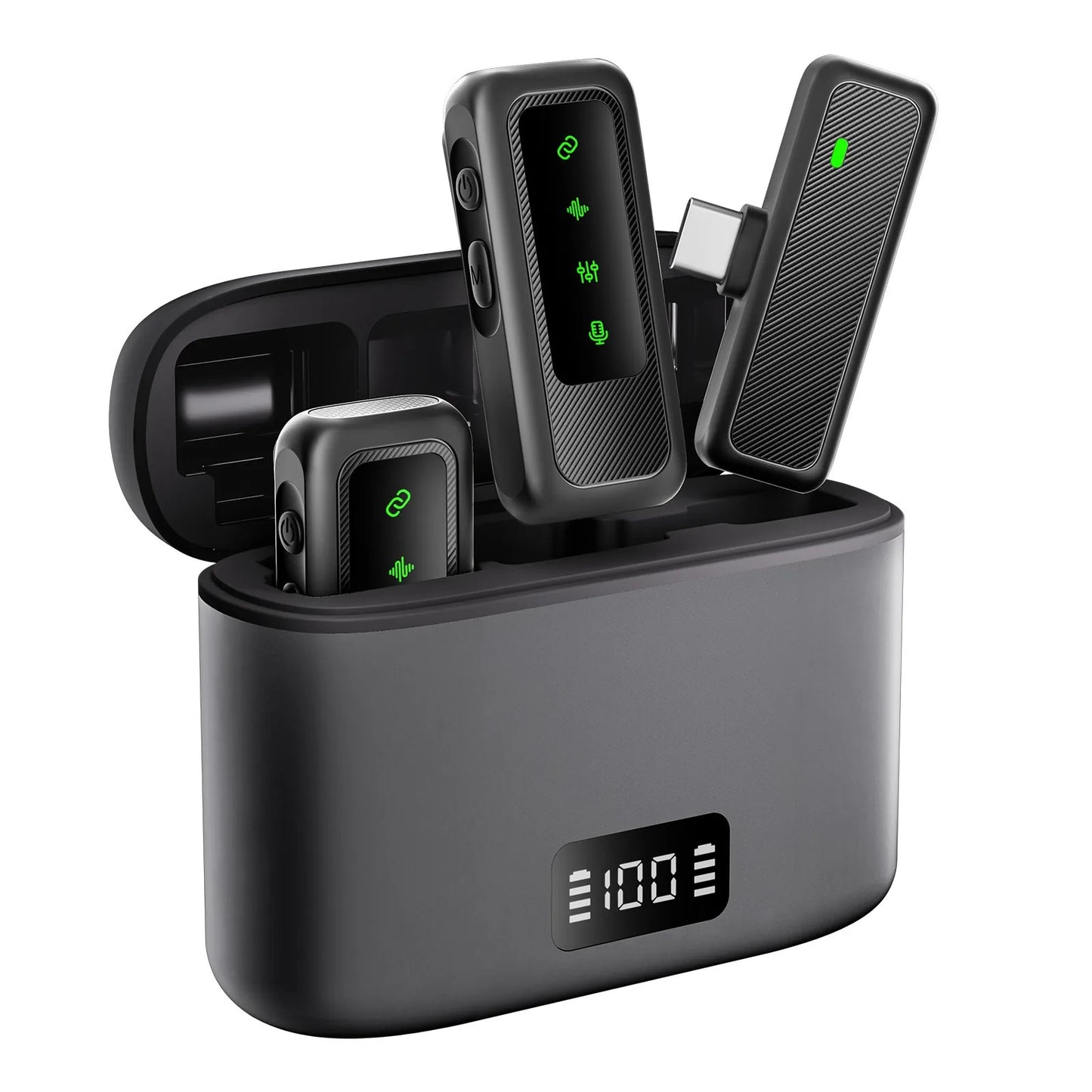 Micrófono Inalámbrico con 2 Lavalier Tipo C  de Largo Alcance