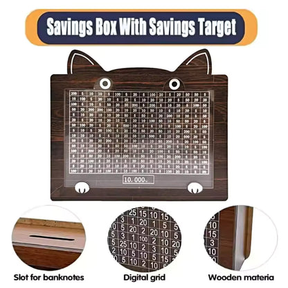 Alcancía Motivadora de Madera para Ahorrar Estilo Gatito + Marcador