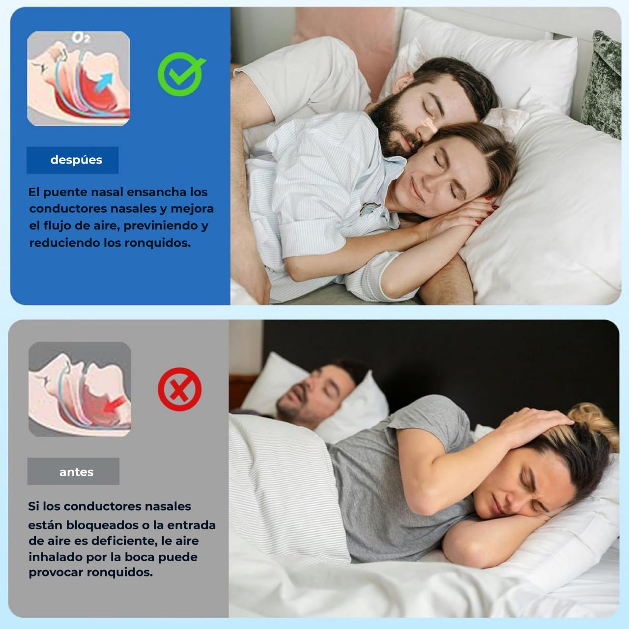 Tiras Nasales Antirronquidos Respiración Libre y Sueño Profundo 30 pcs