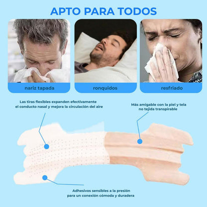 Tiras Nasales Antirronquidos Respiración Libre y Sueño Profundo 30 pcs