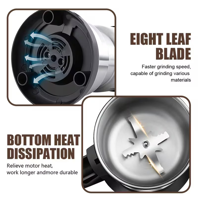 Molino Eléctrico Triturador de Café, Granos y Especias en Acero Inoxidable