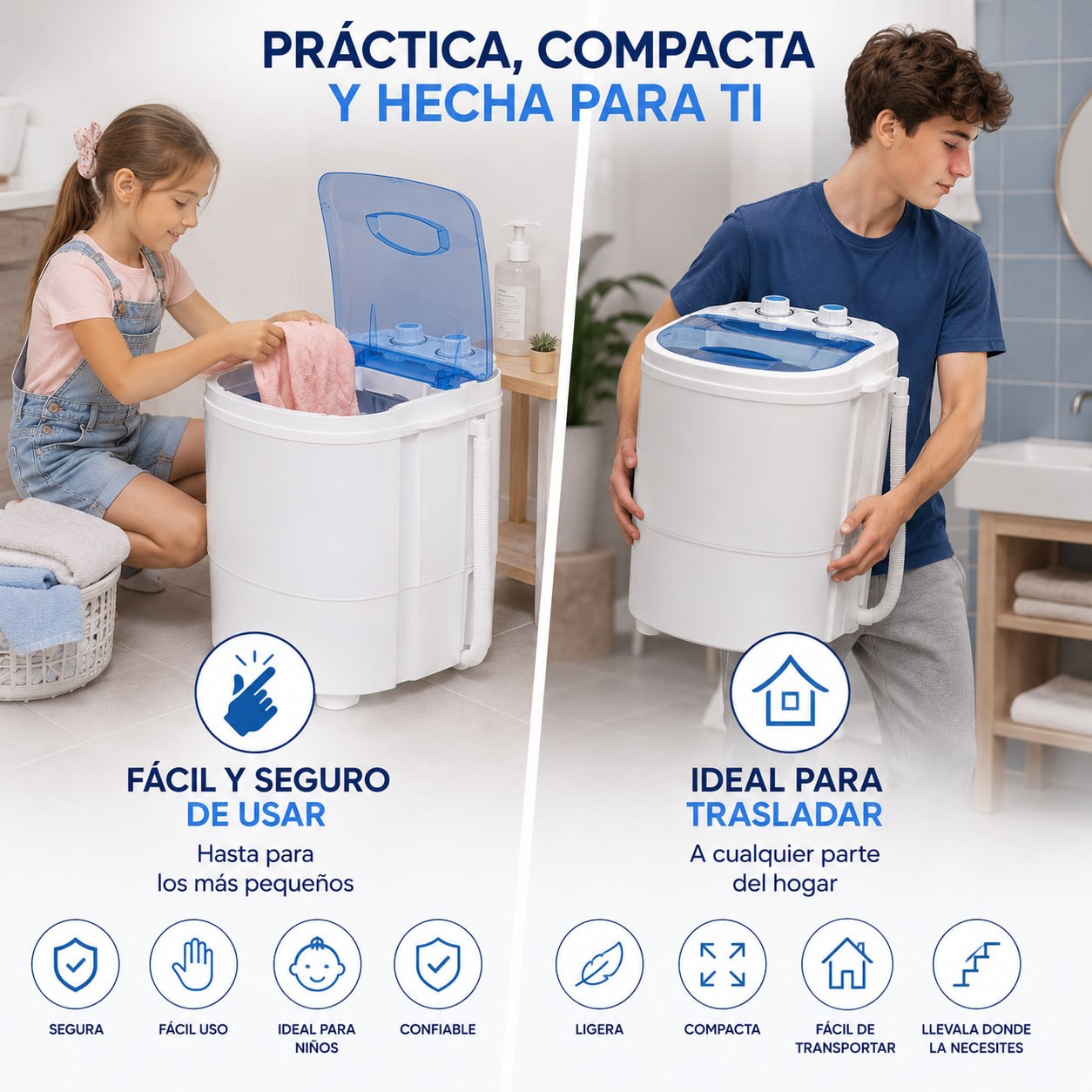 Lavadora Portátil 20L con Centrifugado y Temporizador