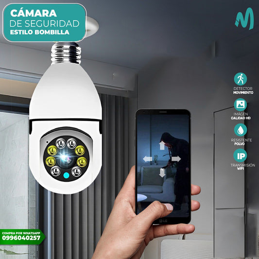 Cámara de vigilancia para interiores estilo bombillo 360 grados integra visión nocturna