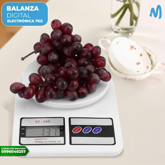 Báscula digital doméstica 7kg de capacidad balanza electrónica pilas gramera