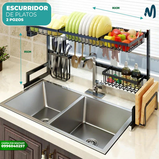 Escurridor de vajillas en acero inoxidable 2 pozos platero universal
