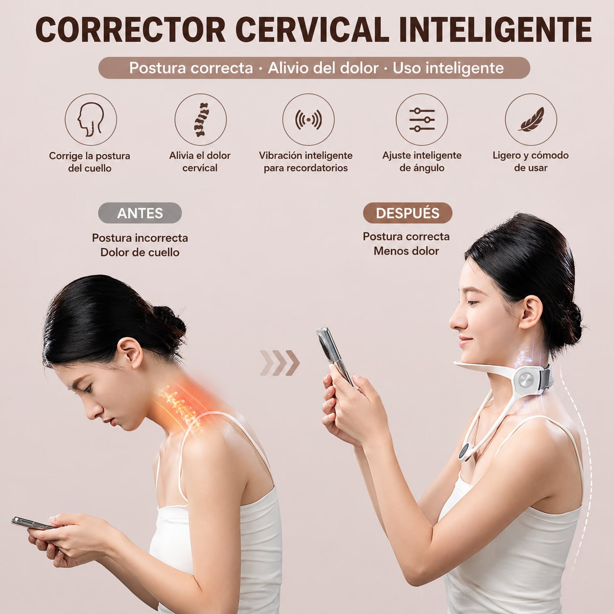 Soporte Corrector de Postura de Cuello Ajustable Alivio del Dolor Cervical