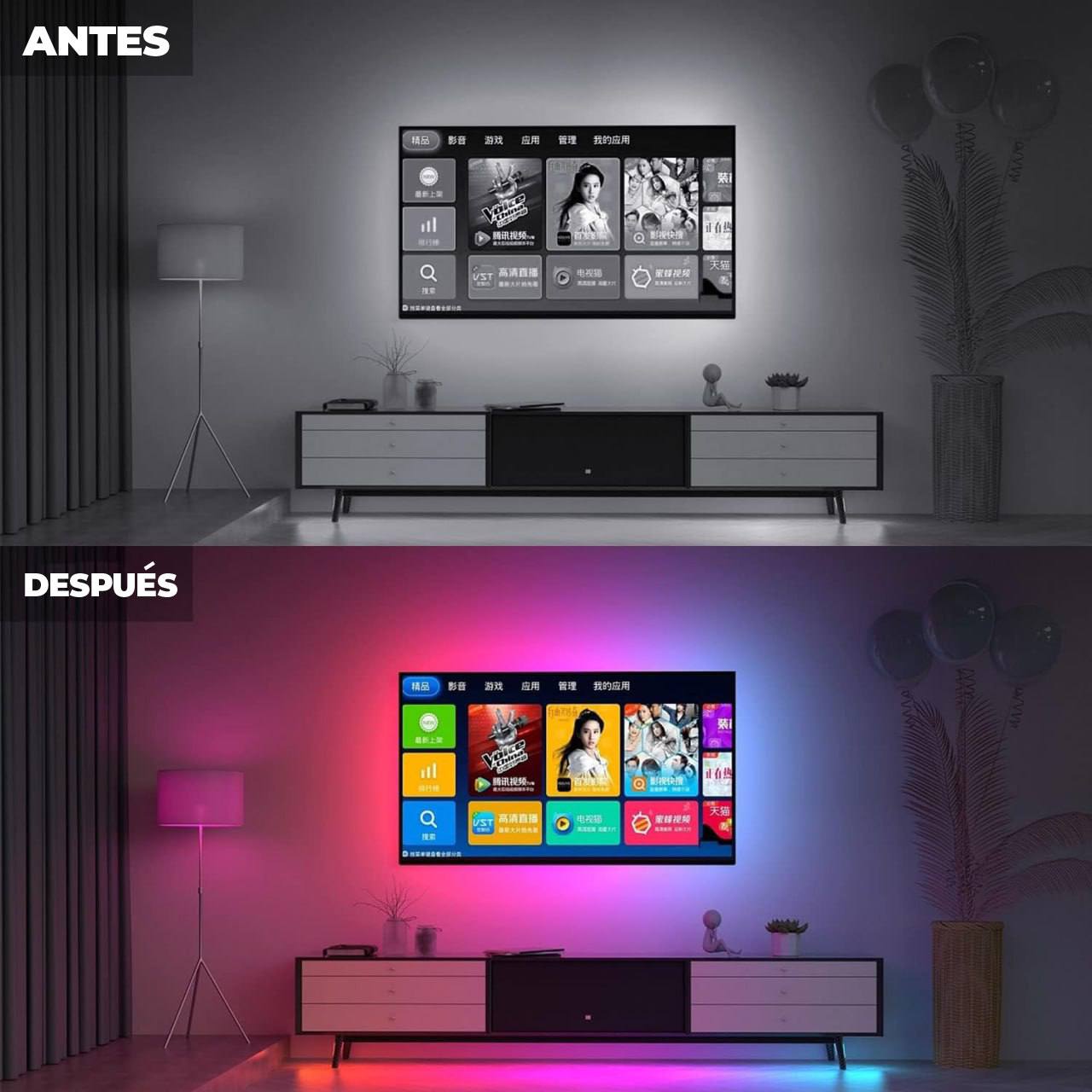 Cinta LED RGB Inmersión para TV HDMI hasta 85" con App, Bluetooth, Alexa y Google