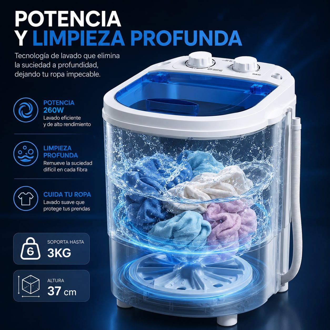 Lavadora Portátil 20L con Centrifugado y Temporizador