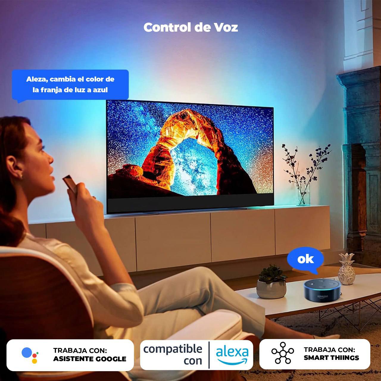 Cinta LED RGB Inmersión para TV HDMI hasta 85" con App, Bluetooth, Alexa y Google