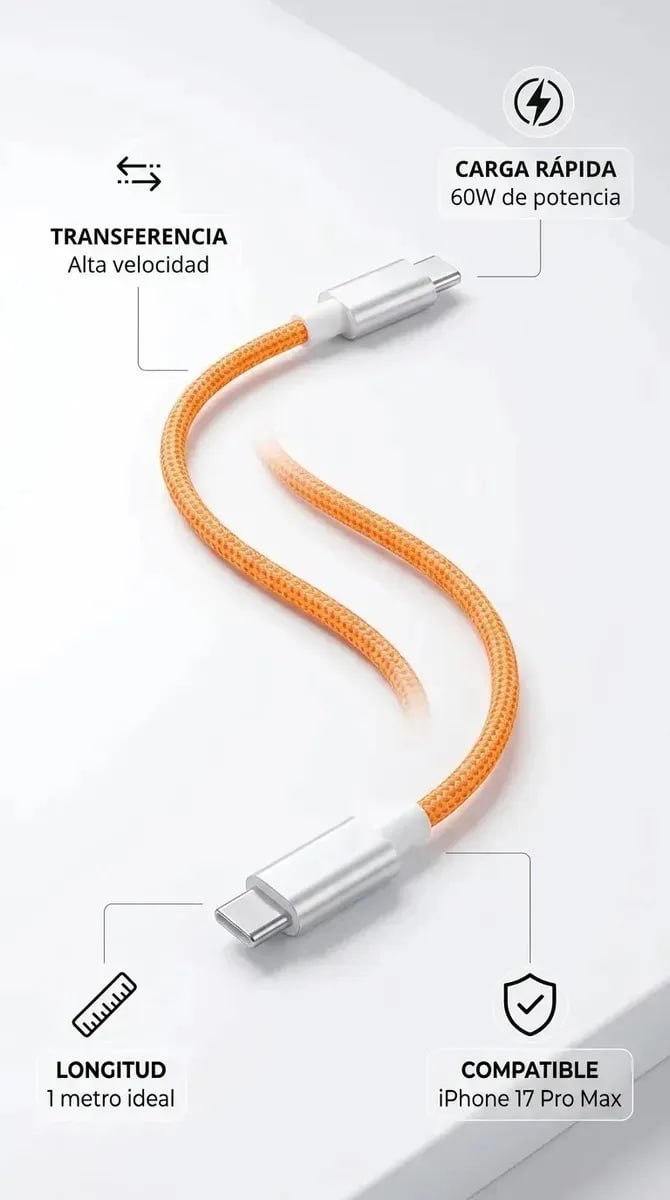 Cargador Carga Rápida Cubo Tipo C y Cable de Nylon USB-C a USB-C (1m)